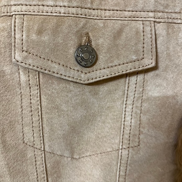 Wilsons Leather Pelle Studio Women’s Tan Leather Fur Trim Moto Bomber Jacket Lg - Picture 3 of 7